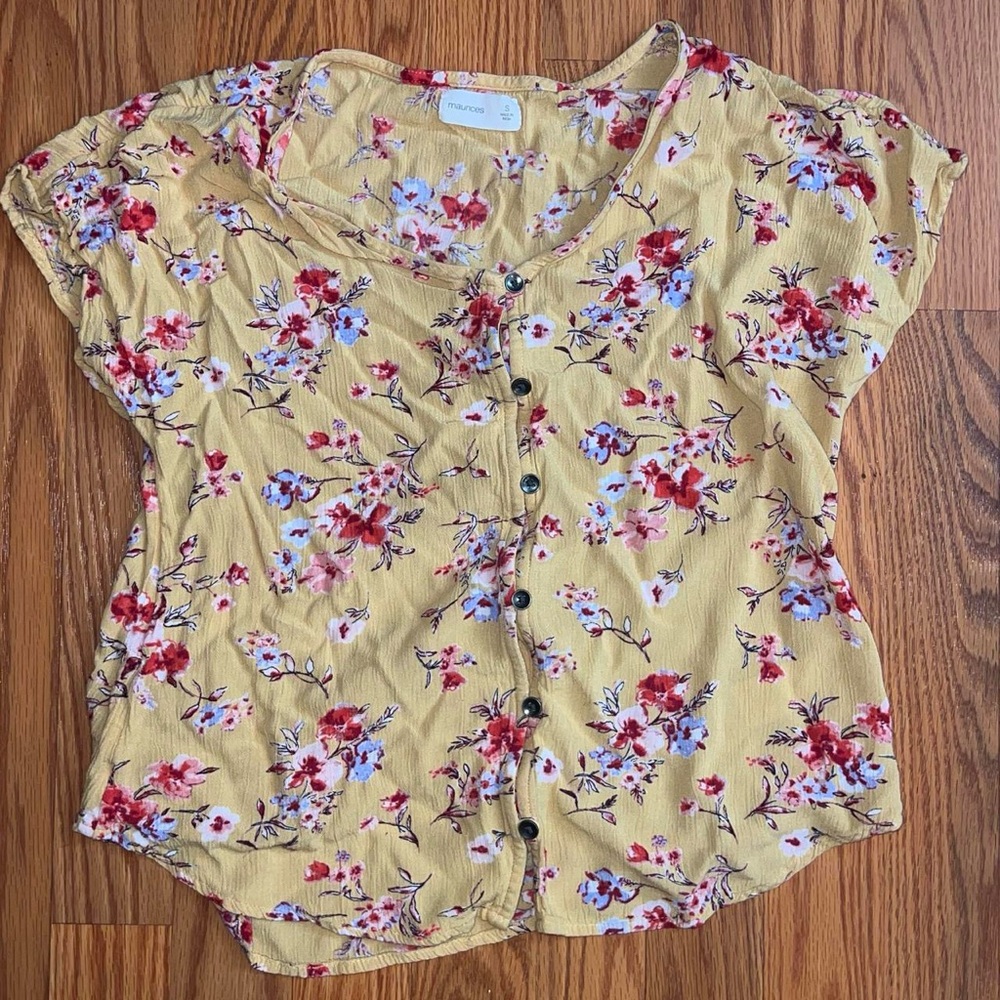 Maurices Orange & Pink Floral Button Front Blouse size small